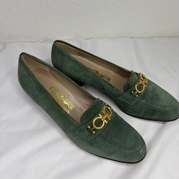 Salvatore Ferragamo Shoes - Salvatore Ferragamo Penny Loafers Women’s Green Suede Size 8B Made in Italy